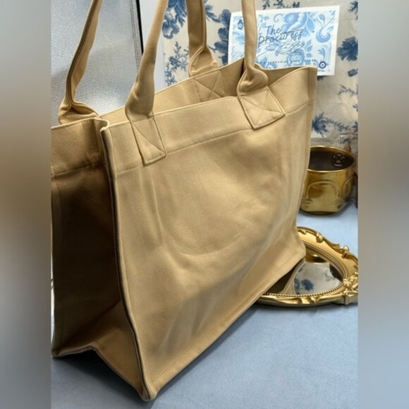 🆕 GANNI 🧿 NWOT Large Easy Shopper Tote Bag, Beige Canvas & Beige Embroidery - Picture 6 of 14